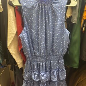 MSK Blue Dress with White Polka Dots